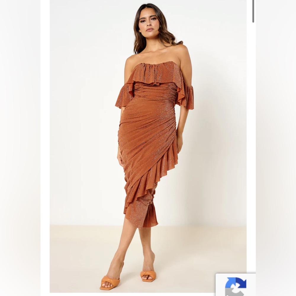 ASOS Bronze Off The Shoulder Midi Dress from Rare London Size 8